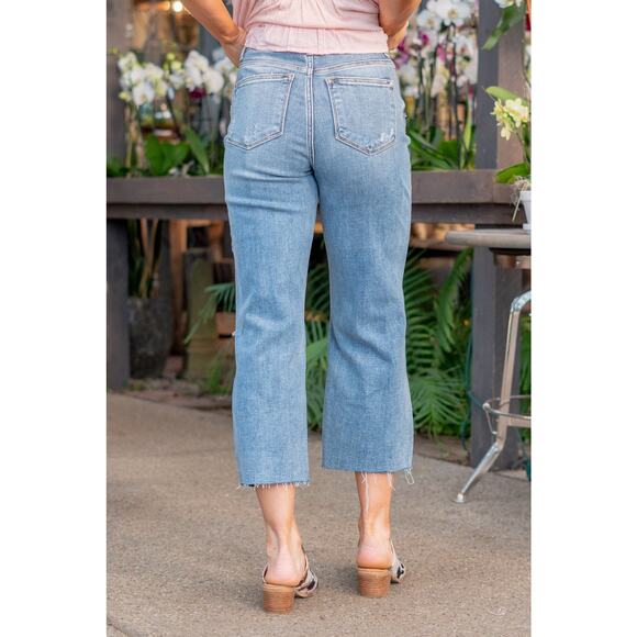 Judy Blue High Rise Destroy Wide Leg Crop Distressed Jeans | Medium Wash | SZ 27 - Picture 2 of 12